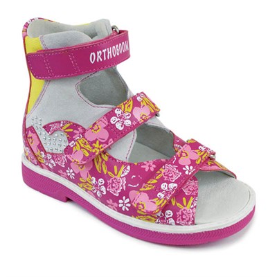 Детские ортопедические сандалии с высоким жестким берцем Orthoboom 71057-08 / темно-розовый с принтом - фото 6569